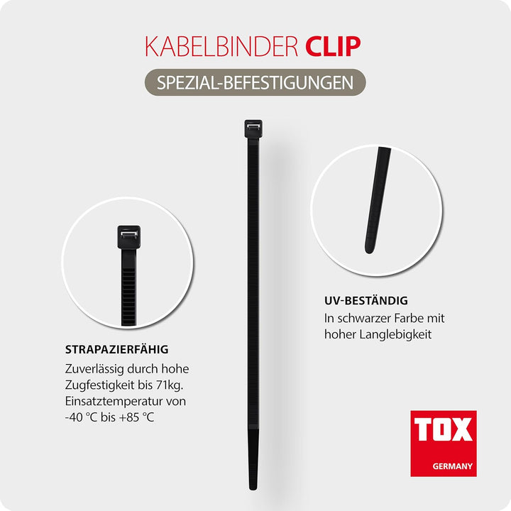 TOX Kabelbinder-Set Clip (300-tlg.) + Cuttermesser, Kabelbinder in 3 Grössen mit jeweils 100 Stück,