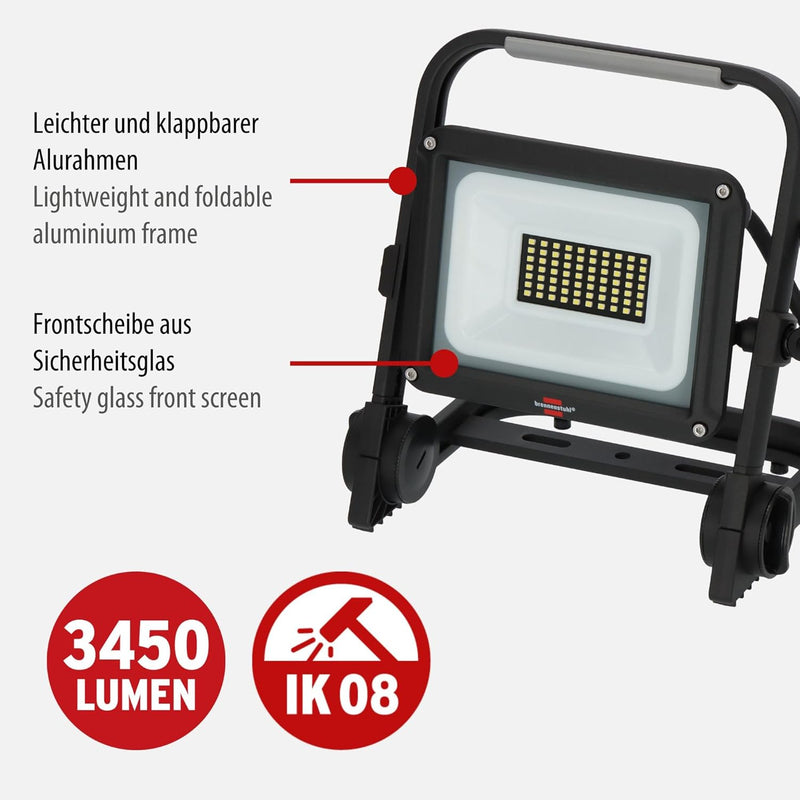 Brennenstuhl LED Bautstrahler JARO 4060 M (30W, 3450lm, 6500K, 3m Kabel, LED Arbeitsstrahler mit Sch