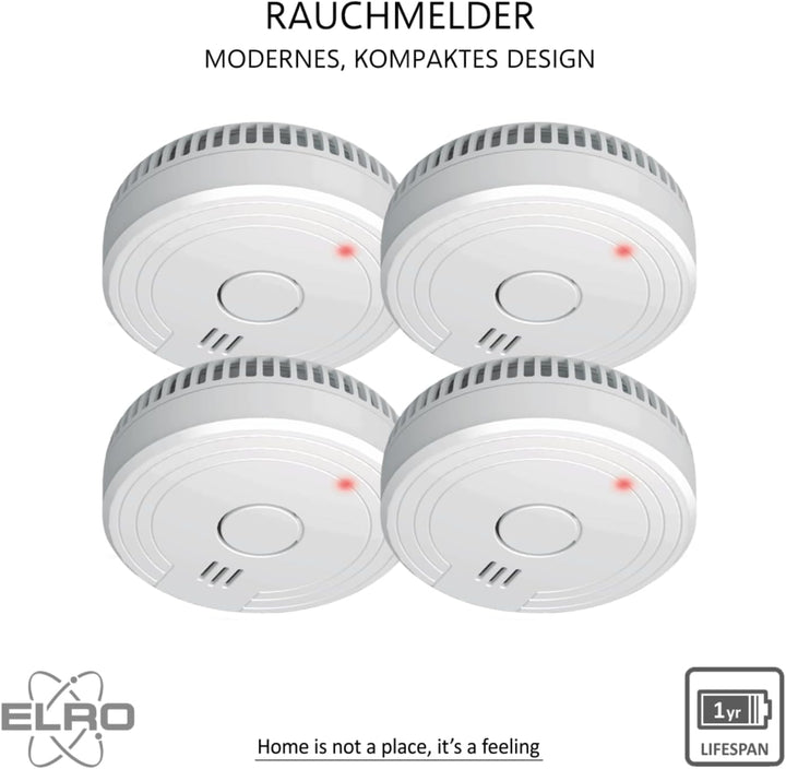 ELRO FS1801 Rauchmelder-Entspricht der Europäischen Norm EN14604-4 Stük, 4 Stück