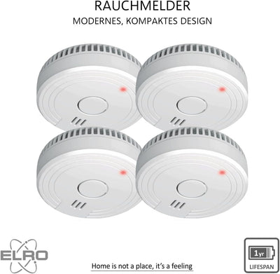 ELRO FS1801 Rauchmelder-Entspricht der Europäischen Norm EN14604-4 Stük, 4 Stück