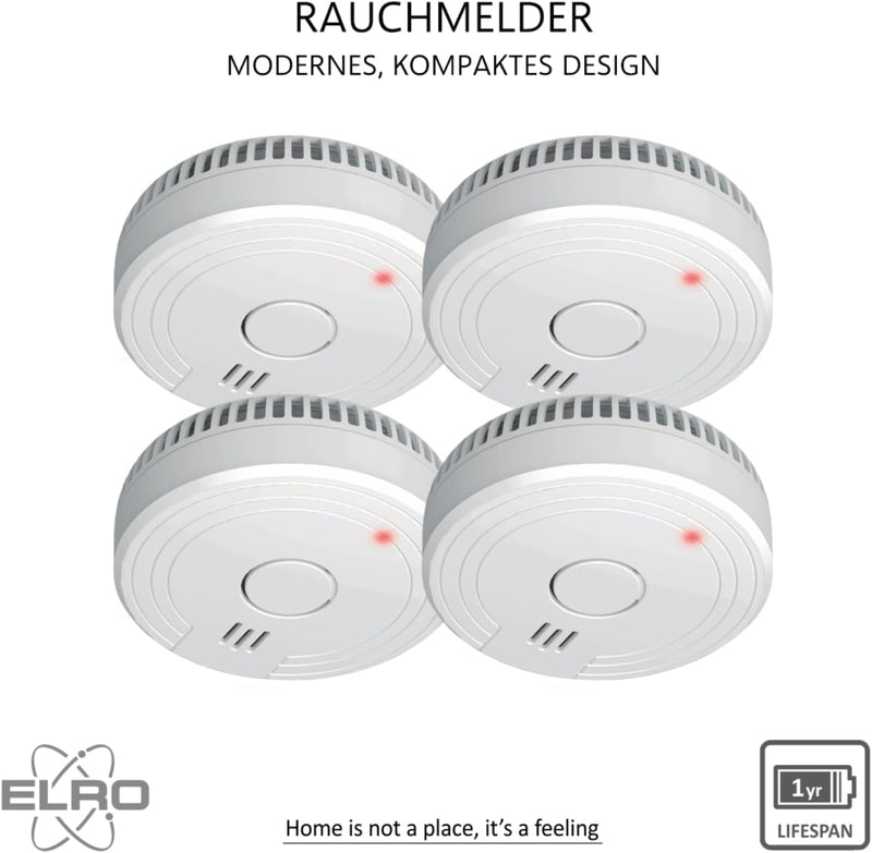 ELRO FS1801 Rauchmelder-Entspricht der Europäischen Norm EN14604-4 Stük, 4 Stück