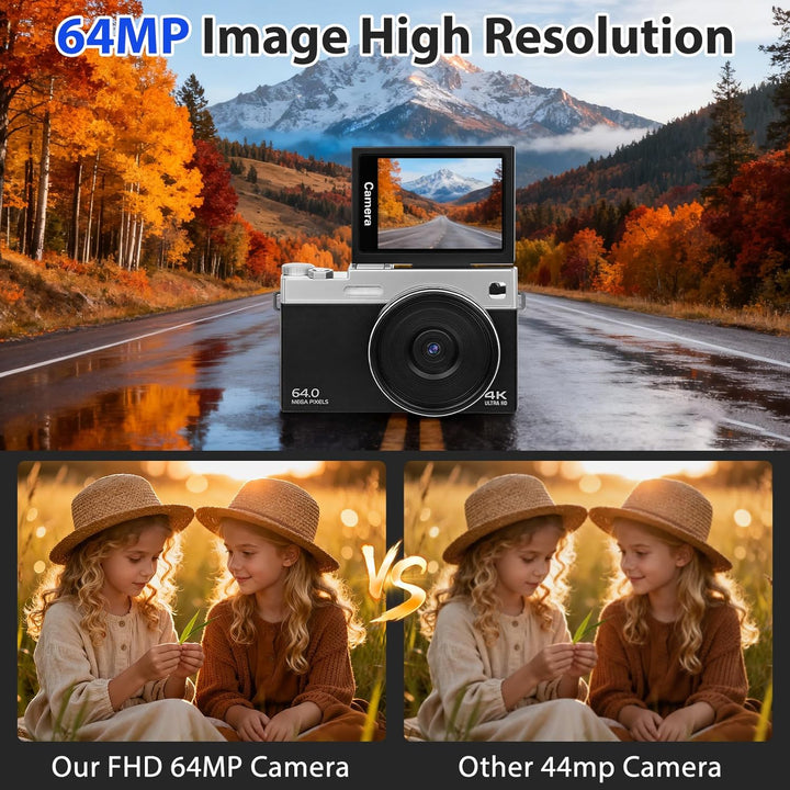 Digitalkamera 4K 64MP Kamera 3 Zoll Fotokamera 16X Autofokus Digitalzoom Tragbare Digital Camera für