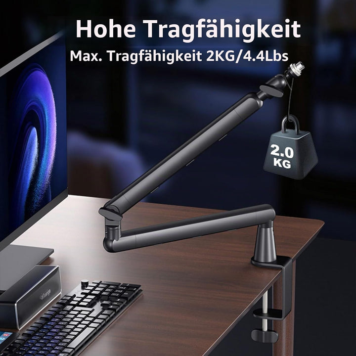 Gaming Mikrofon mit Low Profile Mic Arm, Mikrofonarm mit Kabelkanälen für Podcast Streaming Studio G