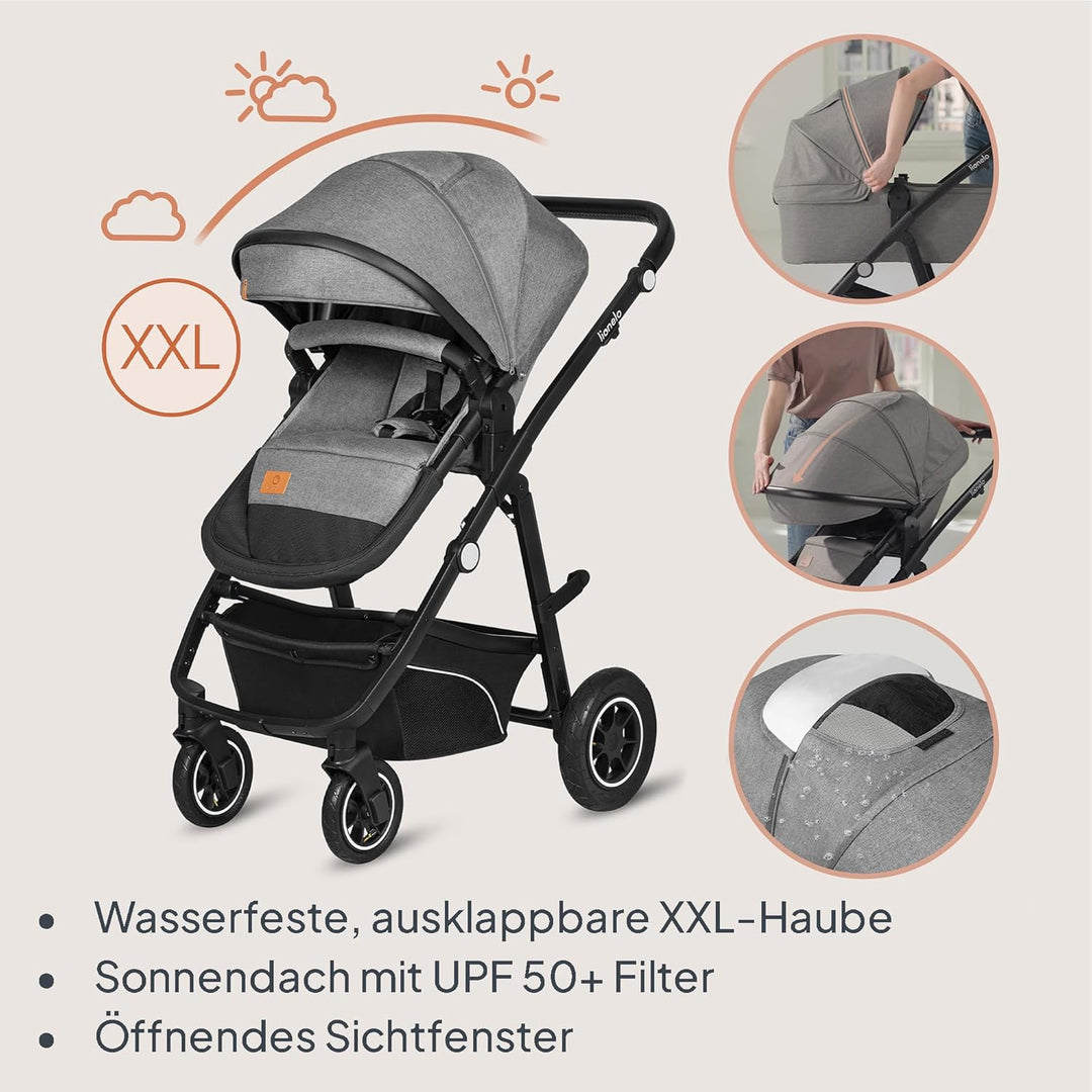 LIONELO BIANKA Kinderwagen 3 in 1 bis 22 kg Babywanne Autositz Zusammenlegbar, Reise-System, Einstel