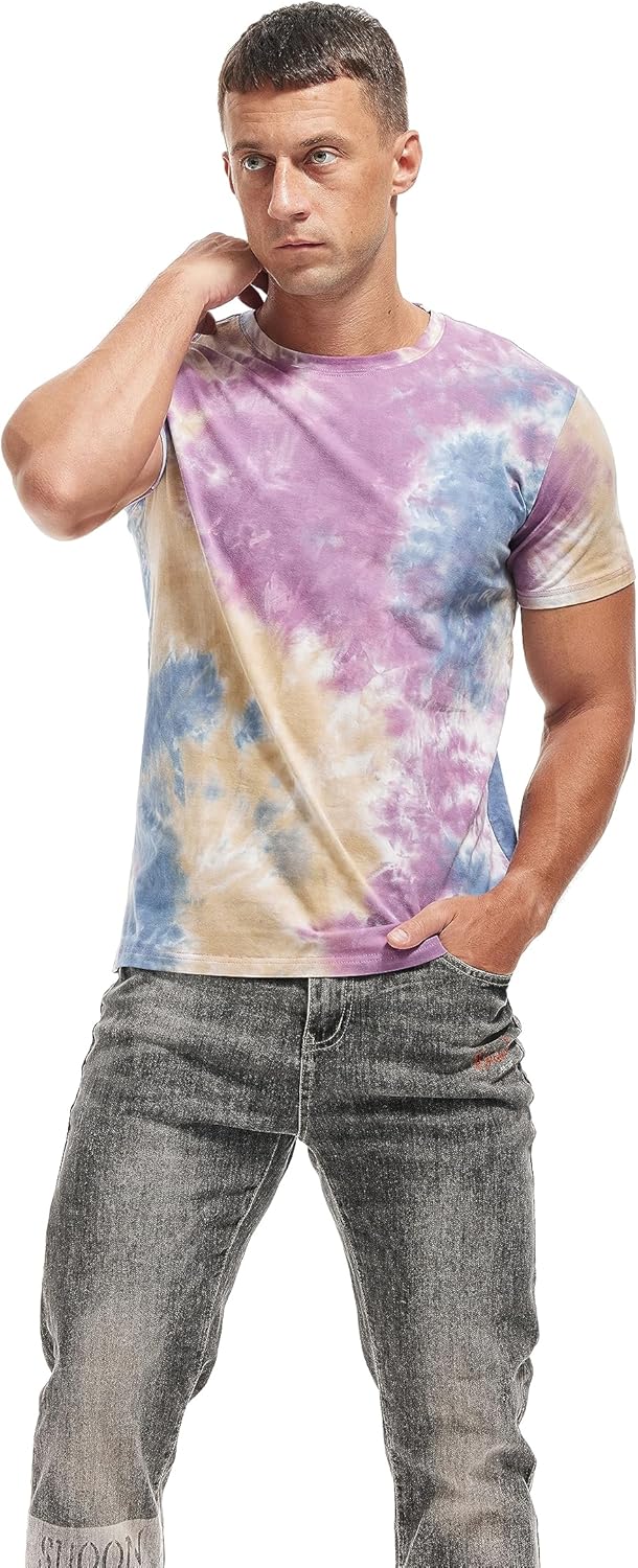 RONOMO Herren Mode Krawatte Dye T-Shirt Casual Print T-Shirt Graffiti T-Shirt S Zr Gelblila, S Zr Ge