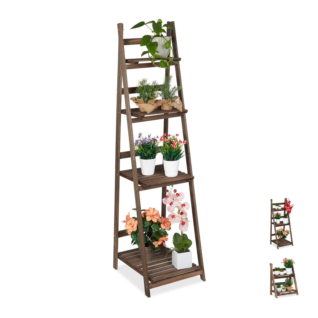 Relaxdays Blumentreppe, 4-stufig, Blumenleiter Holz, klappbar, Leiterregal Pflanzen, HBT: 160 x 41 x