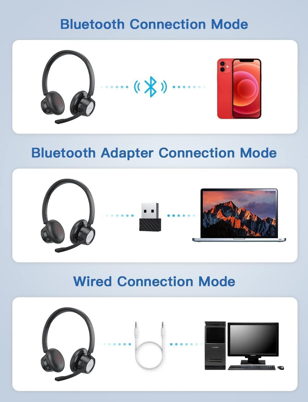 New Bee Wireless Headset, Bluetooth Headset mit Mikrofon Geräuschunterdrückung 20 Stunden Sprechzeit
