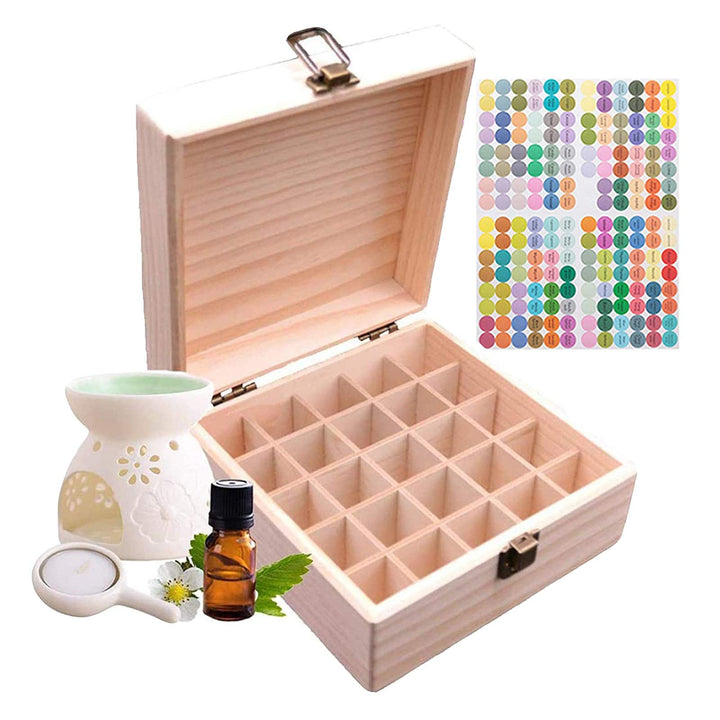 25 Slots Ätherisches Öl Box aus Holz - Bietet Platz für 5 10 15 ml ätherisches Öl-Flaschen - Ideales