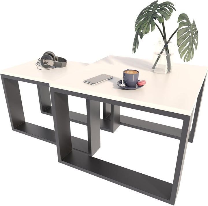 MATKAM Satztisch 2er Set, Couchtisch im Industrie-Stil, hoher Beistelltisch B60 x T60 x H43,3 cm, ni