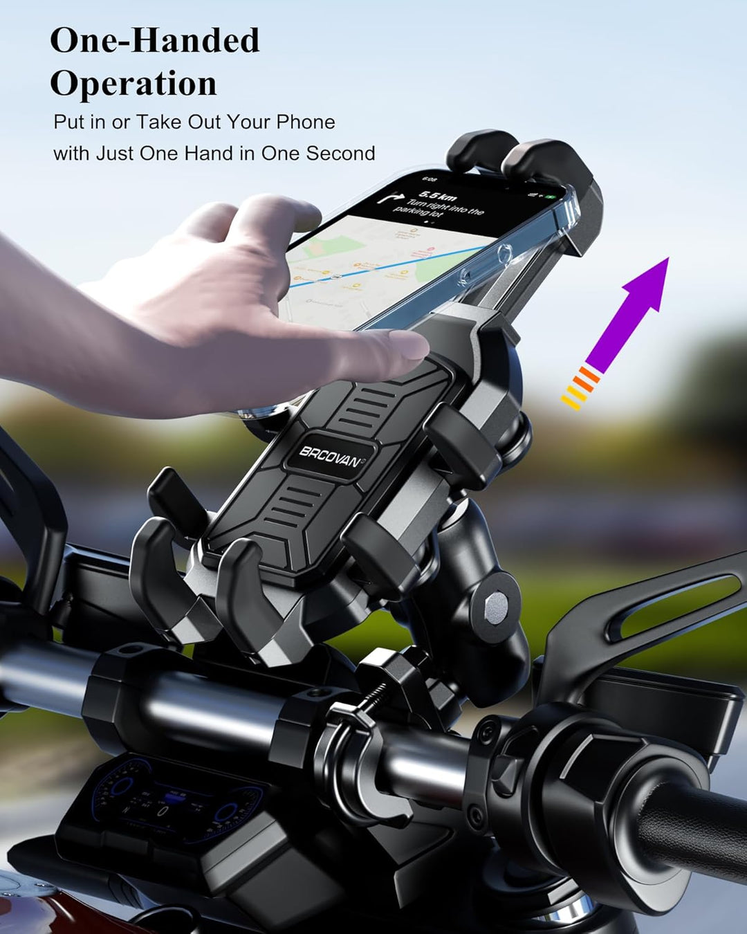 BRCOVAN Motorrad Handyhalterung mit Vibrationsdämpfer, Anti-Shake Handy Motorradhalterung, Verstellb