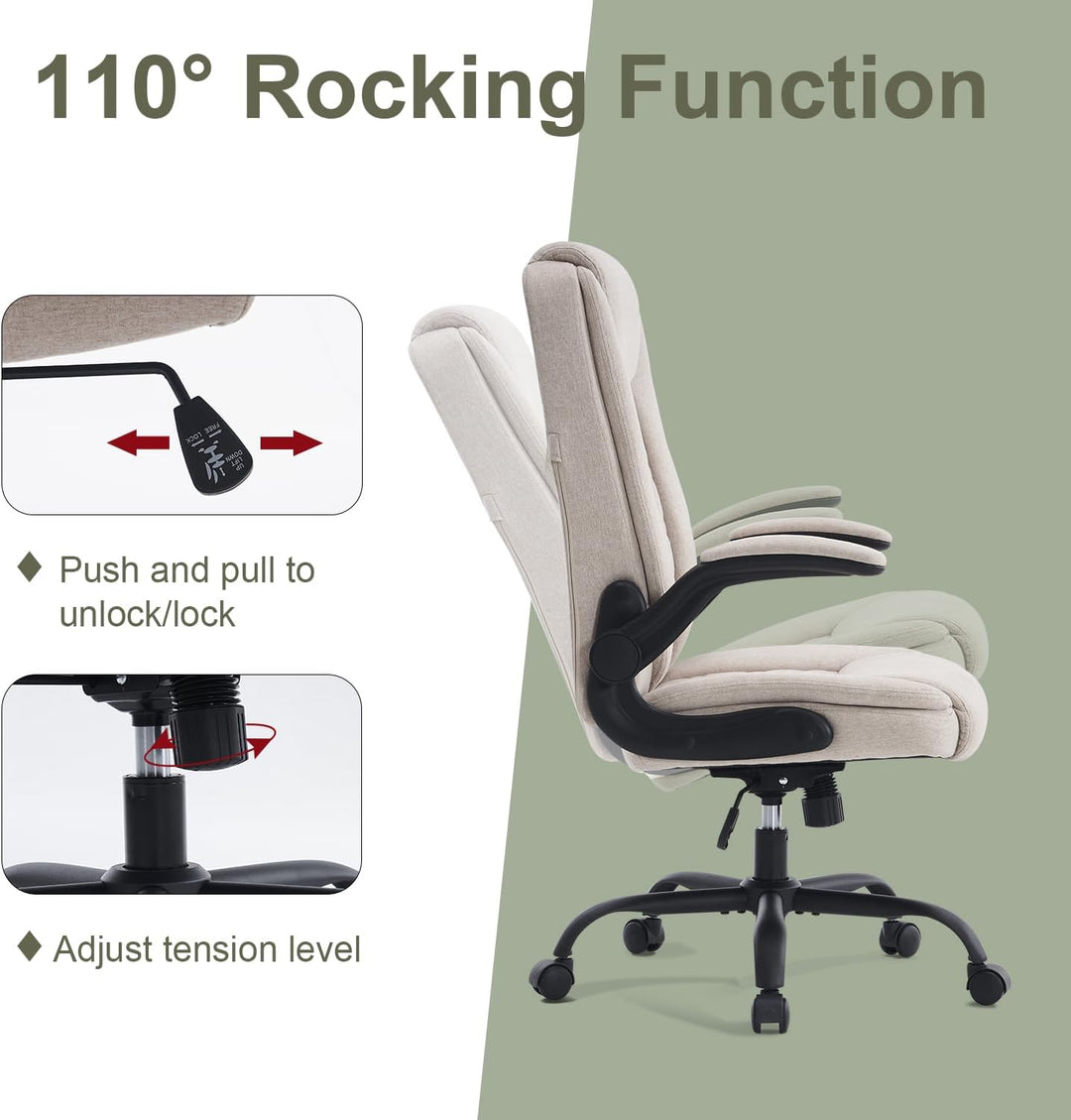 CASTLOVE Bürostuhl Ergonomisch Schreibtischstuhl Chefsessel Mit Gepolsterten Armlehnen Klappbar, H?h