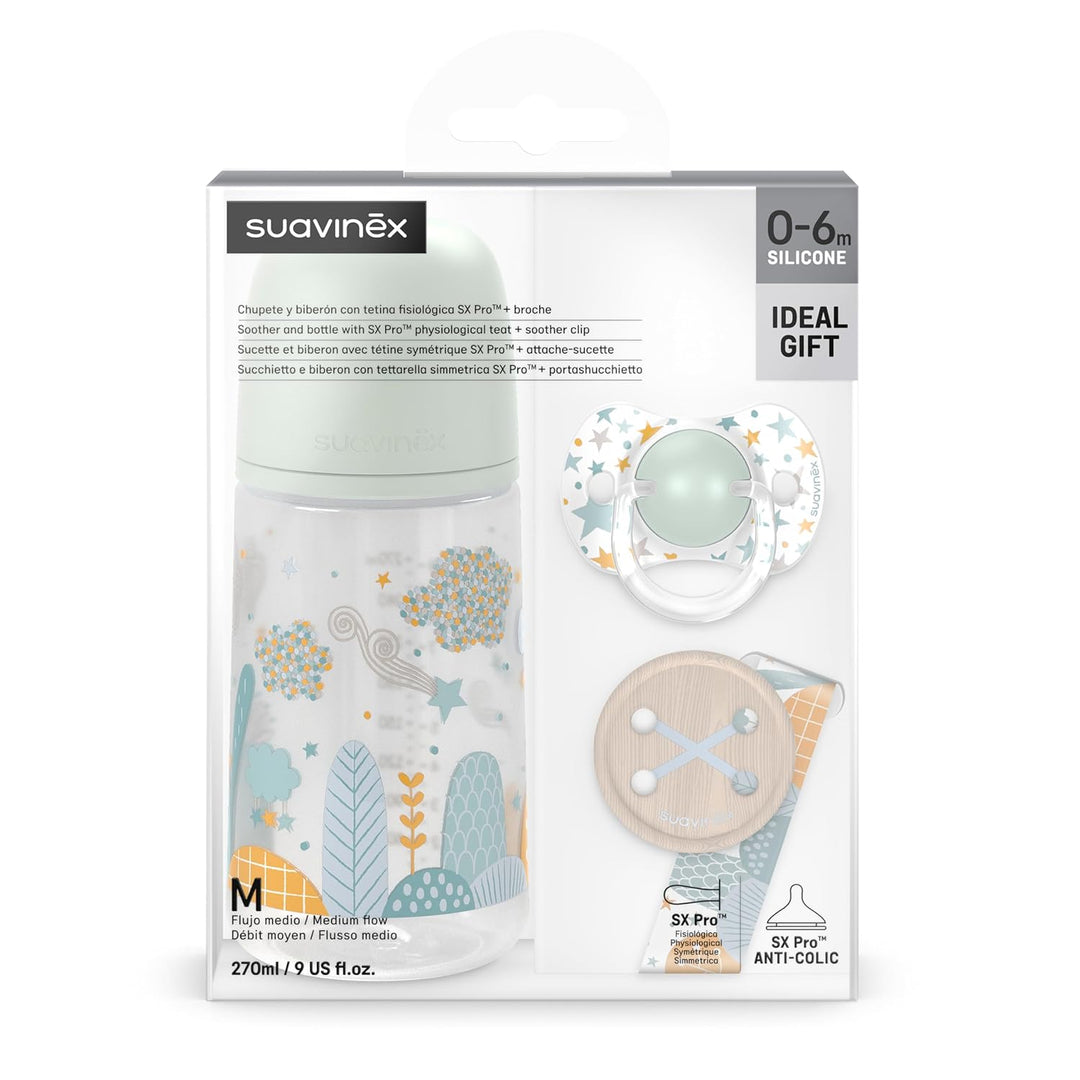 Suavinex, Pack für Neugeborene Sx Pro 0-6 Monate. Enthält: Anti-Kolik-Babyflasche 270 ml mittlerer N