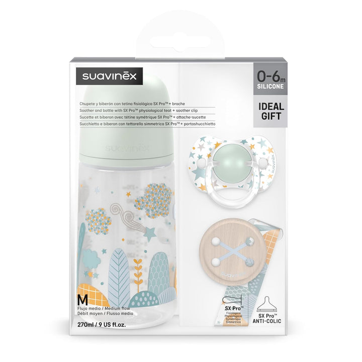 Suavinex, Pack für Neugeborene Sx Pro 0-6 Monate. Enthält: Anti-Kolik-Babyflasche 270 ml mittlerer N