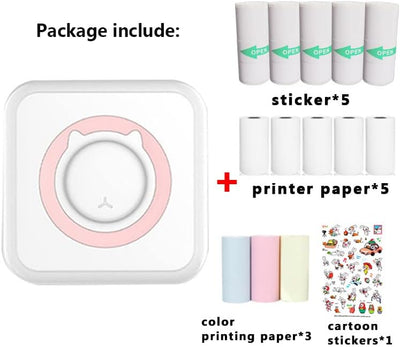 WANGCL Mini-Drucker, tragbarer Taschendrucker, tintenloser Fotodrucker mit 13 Rollen, Druckerpapier