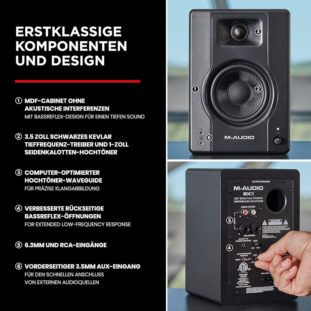 M-Audio BX3 3,5" Studio-Monitore High-Definition Monitor Lautsprecher Boxen für Recording und Multim