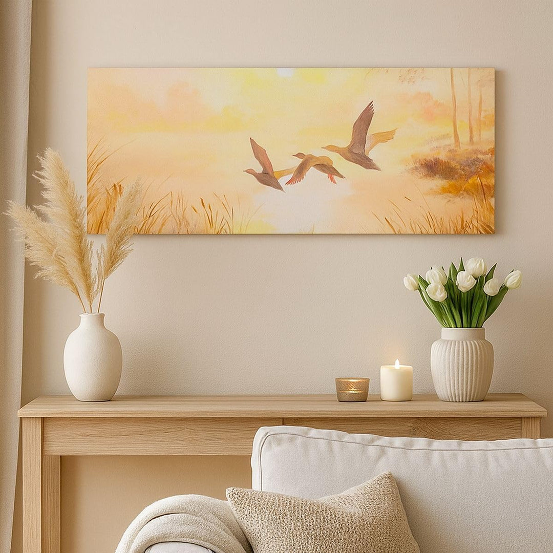 Wandbilder Dekoration Wohnzimmer Vogel Natur Wasser Panorama Bilder auf Leinwand 120x50cm Leinwandbi