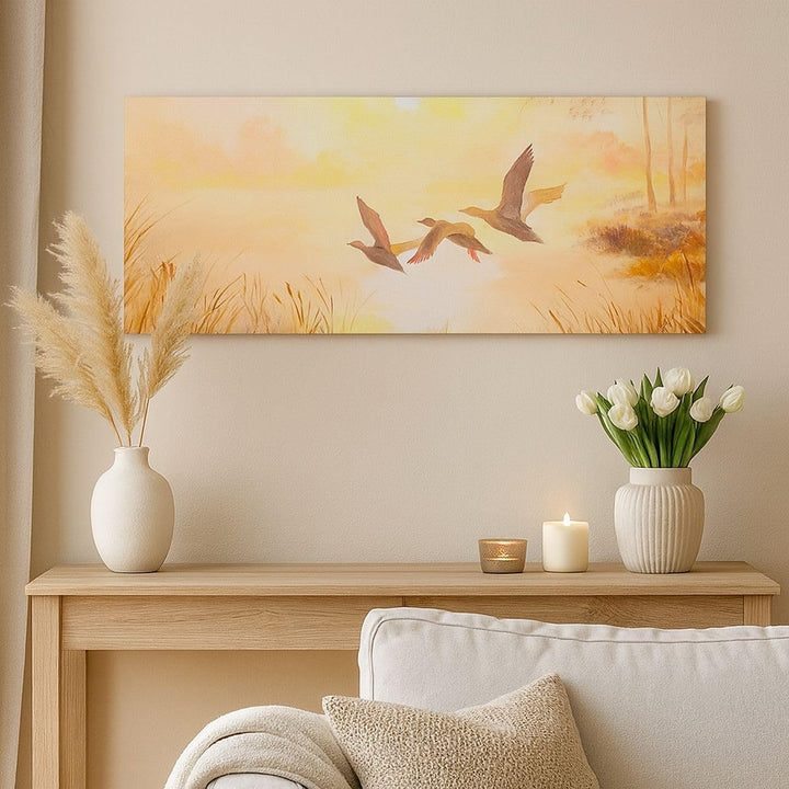 Wandbilder Dekoration Wohnzimmer Vogel Natur Wasser Panorama Bilder auf Leinwand 120x50cm Leinwandbi