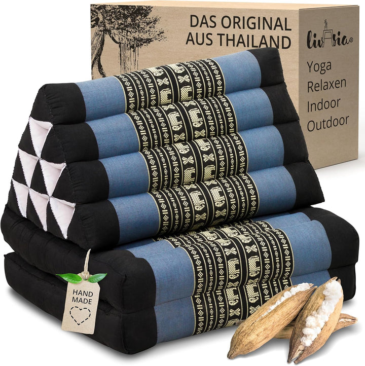 livasia Thaikissen mit 2 Auflagen - 120x50x8cm - Dreieckskissen mit Sitzkissen, Keilkissen mit Kapok