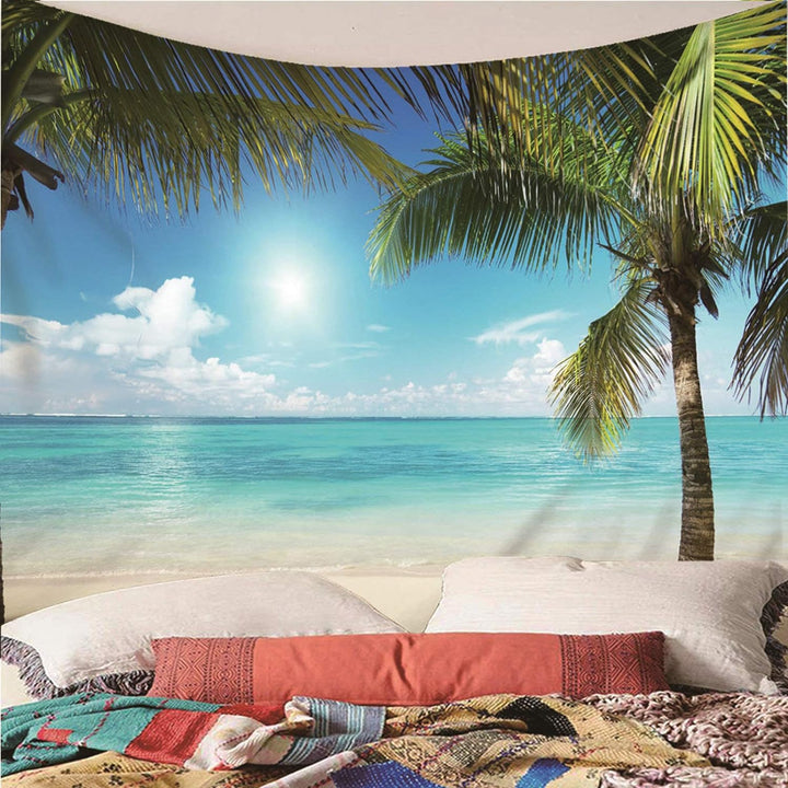 Banemi Wandteppich Natur, Wandtuch XXL 200X200cm Kokospalmen am Strand Wall Decoration für Zimmer Wo