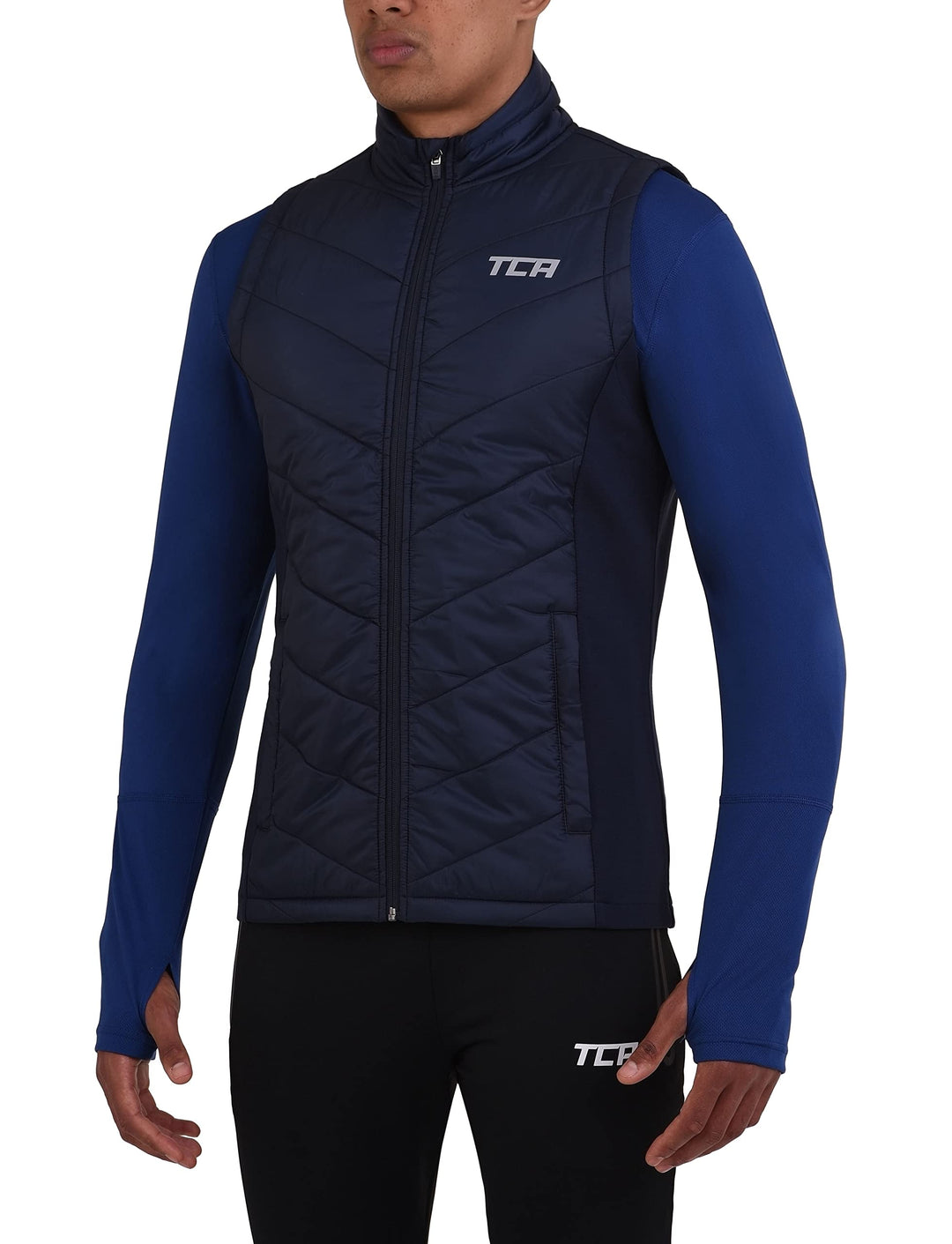 TCA Herren Excel Runner Leichte und gepolsterte Weste mit Reissverschlusstaschen L Dunkelblau, L Dun