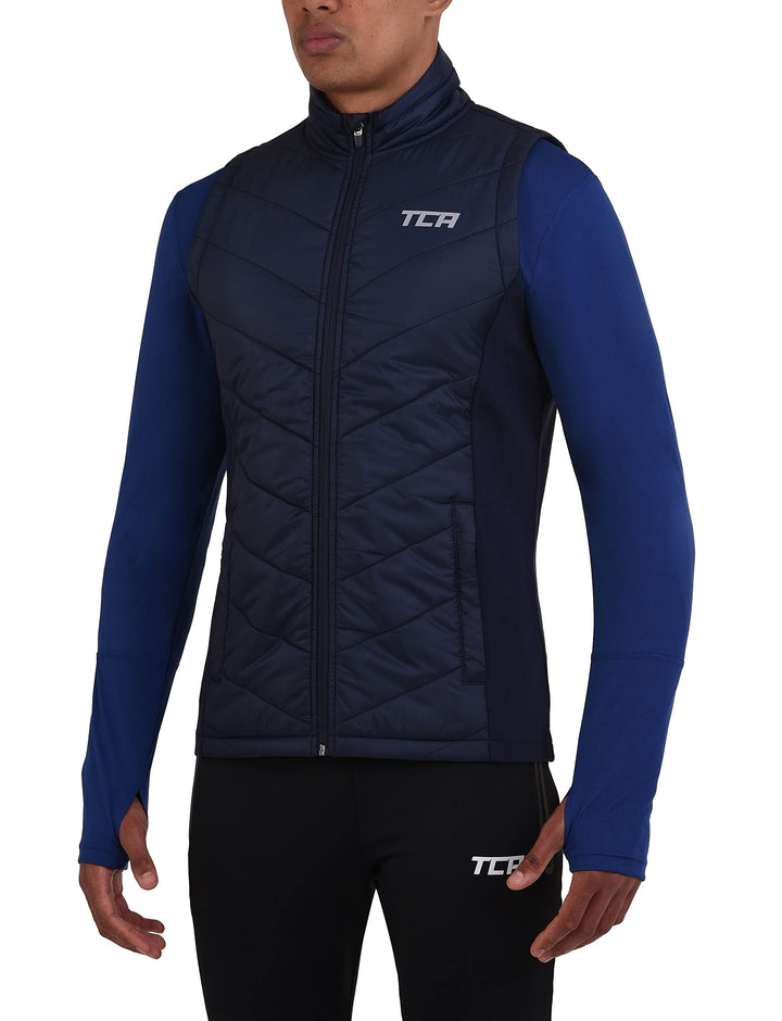 TCA Herren Excel Runner Leichte und gepolsterte Weste mit Reissverschlusstaschen L Dunkelblau, L Dun