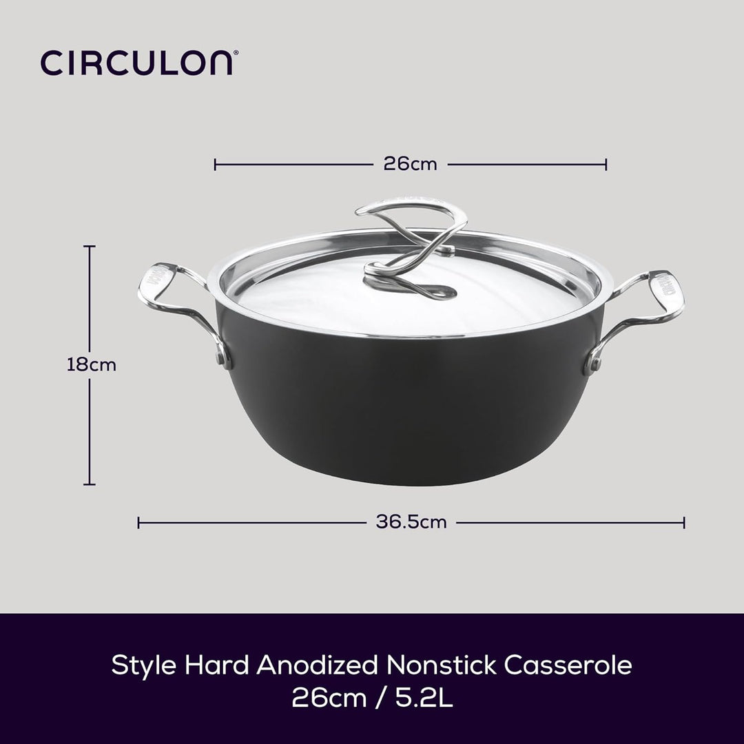 Circulon Style Kochtopf harteloxiert, tief, 26 cm/5,2 l 26 cm Kasserolle, 26 cm Kasserolle