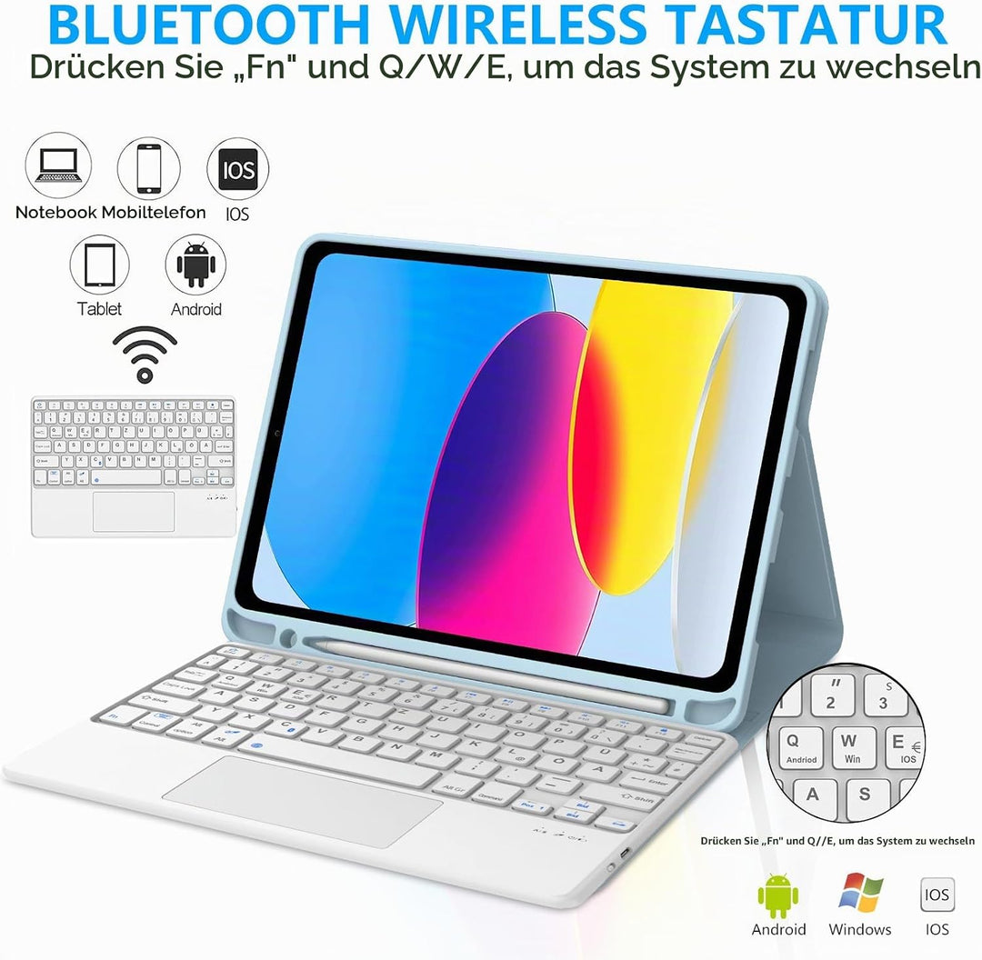 Hülle Tastatur für iPad A16 11 Zoll 2025, iPad 10. Generation 2022 10.9" mit Touchpad, Magnetische B