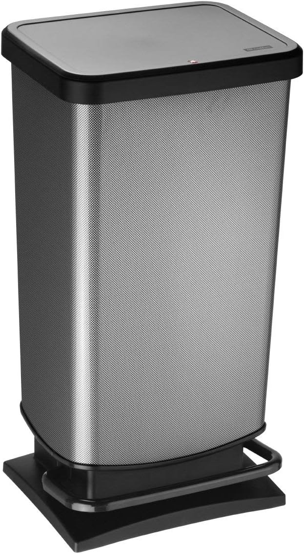Rotho Paso Mülleimer 40l mit Pedal und Deckel, Kunststoff (PP) BPA-frei, carbon metallic, 40 Liter C