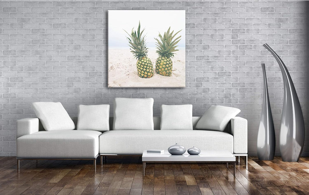 deyoli Ananas am Sandstrand Format: 70x70 als Leinwand, Motiv fertig gerahmt auf Echtholzrahmen, Hoc