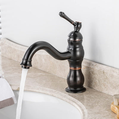 BOAOTX Wasserhahn Bad Schwarz Retro, Waschtischarmatur 360° Schwenkbar, Waschbeckenarmatur Badarmatu