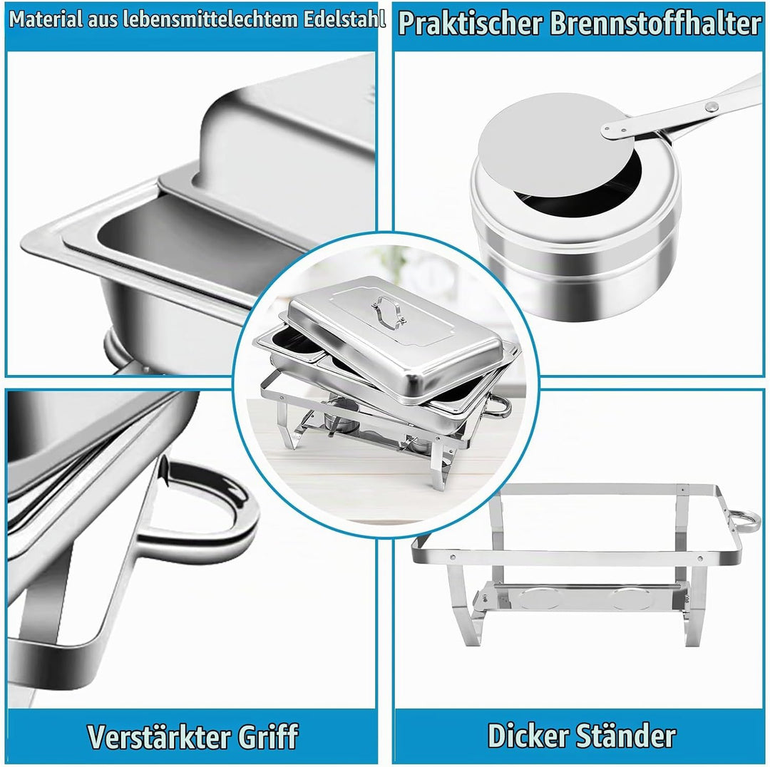 Chafing Dish Profi Set Toulouse, Edelstahl Warmhaltebehälter, Speisewärmer, Rechaud, Chafing Dishes