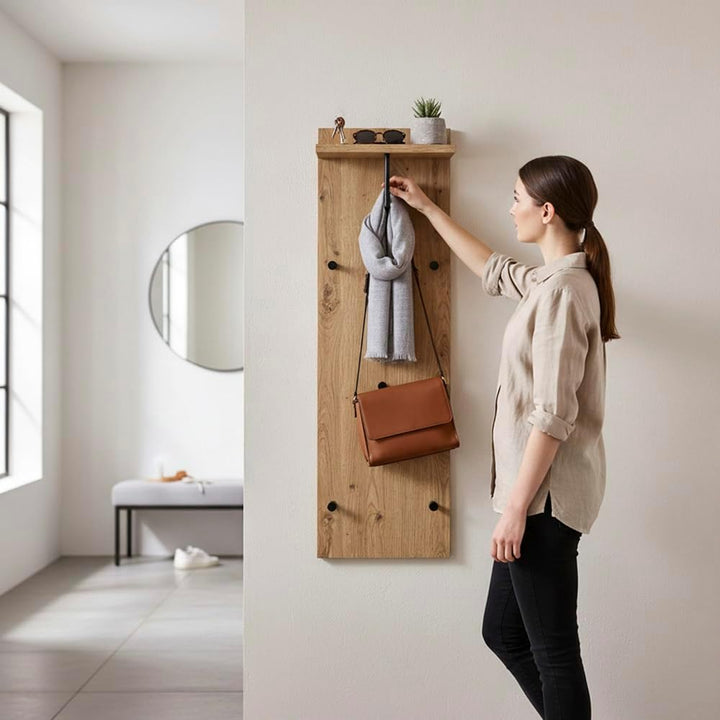 HAKU Möbel Wandgarderobe, MDF, eiche, schwarz, B 30 x T 20 x H 100 cm