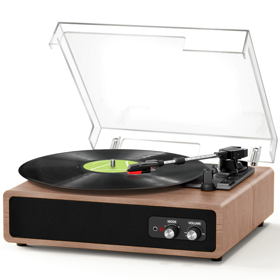 Plattenspieler, FYDEE Vinyl Plattenspieler mit Eingebauten Stereo-Lautsprechern, 3 Geschwindigkeiten