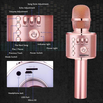 BONAOK Drahtloses Bluetooth Karaoke Mikrofon, Tragbares 3 in 1 Karaoke Handmikrofon Geburtstagsgesch