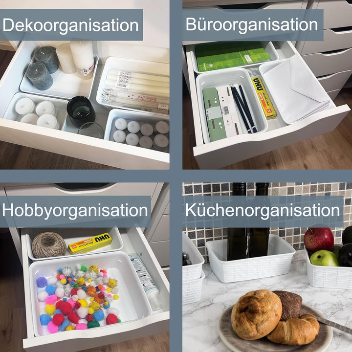 6x Aufbewahrungskörbchen 12 cm hoch GRAU Rattan-Optik- 35x28x12cm DINA4 - Ordnungskorb Ordnungsbox S