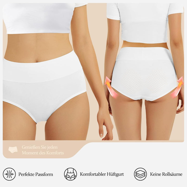 Unterhosen Damen Baumwolle Hohe Taille 5er Pack Stretch Atmungsaktiv Panties Weich Frauen Unterwäsch