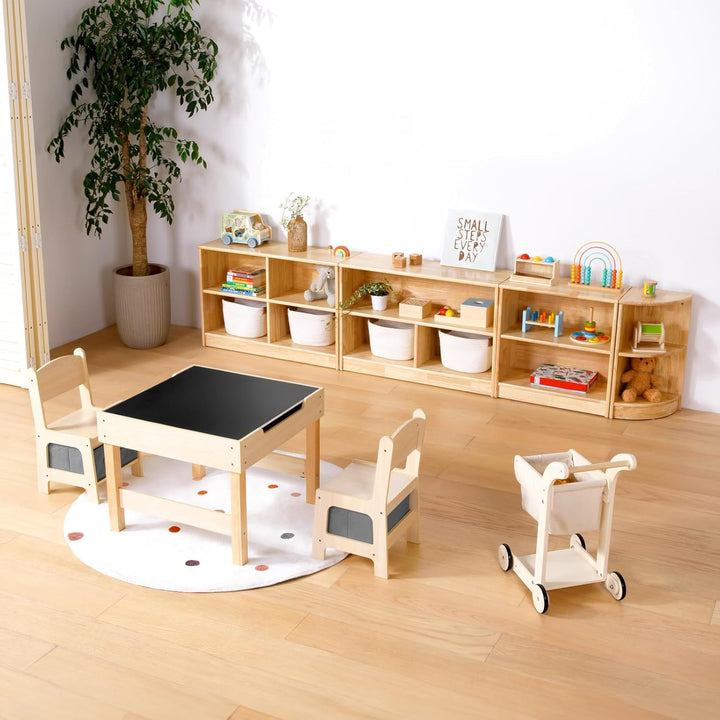 OOOK Gummiholz Spielzeugschrank, Kinderregal Spielzeug Organizer, Aufbewahrungsschrank Bücherregal f