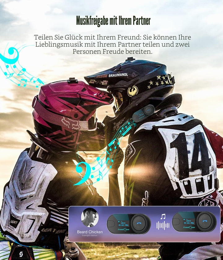 FreedConn Tcom-SC Intercom Motorrad Headset für 2 Personen Musik Teilen, Motorradhelm Kommunikations