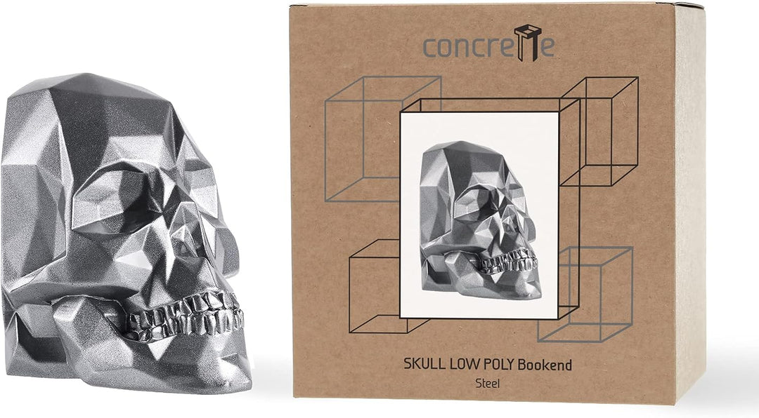 concrette Buchstütze Skull Low-Poly Totenkopf aus architektonischem Beton - Stütze für Bücherregal B