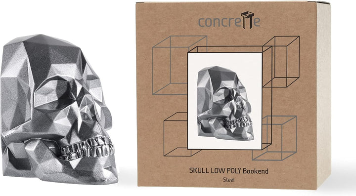 concrette Buchstütze Skull Low-Poly Totenkopf aus architektonischem Beton - Stütze für Bücherregal B