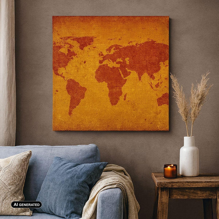 Bilder auf Leinwand 70x70cm Leinwandbild Alte Karte Kontinente Reisen Welt Gross Wanddeko Bild Schla