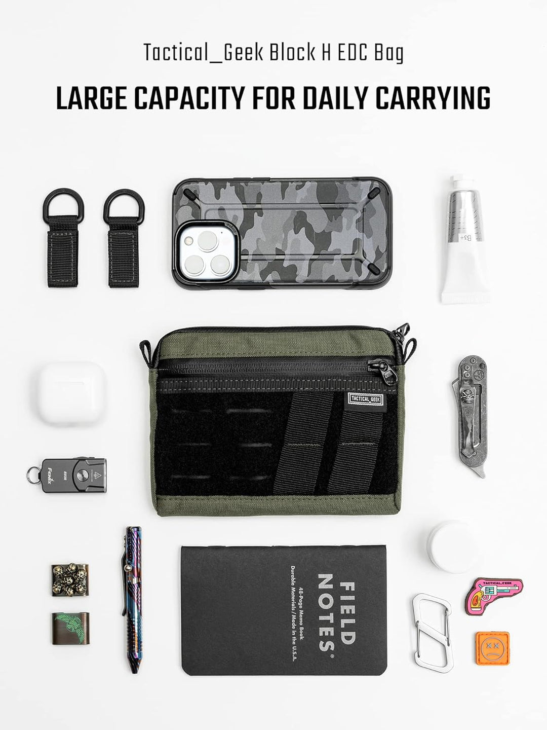 TACTICAL GEEK Block H EDC Tasche, Nylon Multifunktions Tasche, Mehrere Tragemöglichkeiten Tasche mit