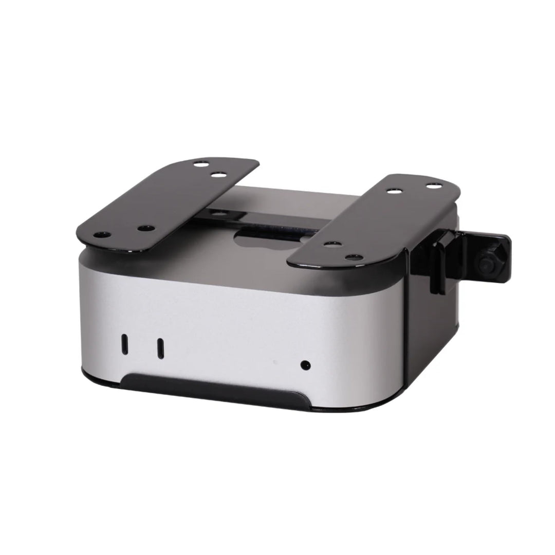SoNNeT MacCuff mini (2024+): Stahlhalterung zur Montage eines Mac mini (2024) unter einem Tisch, an