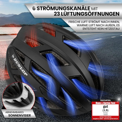 Dunlop Sports Fahrradhelm mit Licht S(52-56cm) Schwarz, S(52-56cm) Schwarz