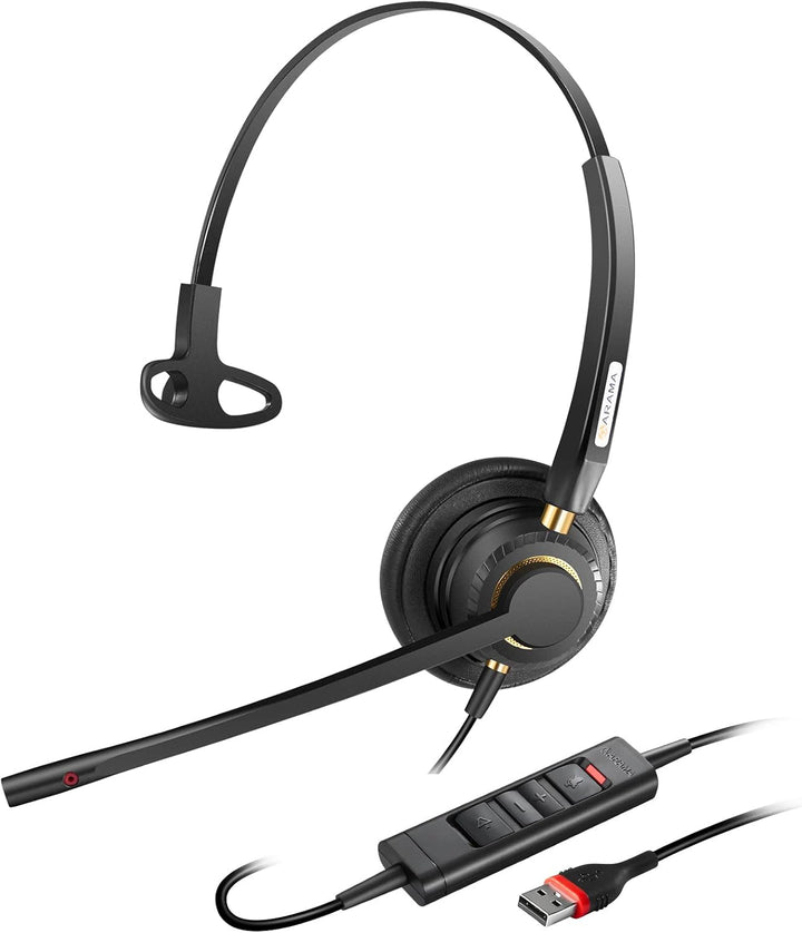 Arama USB Headset mit Mikrofon Noise Cancelling, Mono PC Kopfhörer für Laptop Computer Business Büro