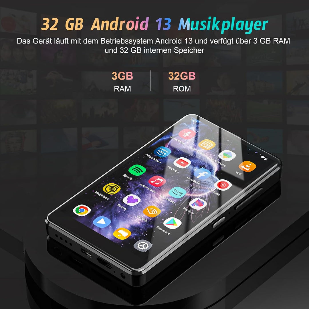 5 Zoll MP3 Player mit Android 13 OS, 32 GB MP3 Player mit Bluetooth und WiFi, 1080P HD MP4 Player, M