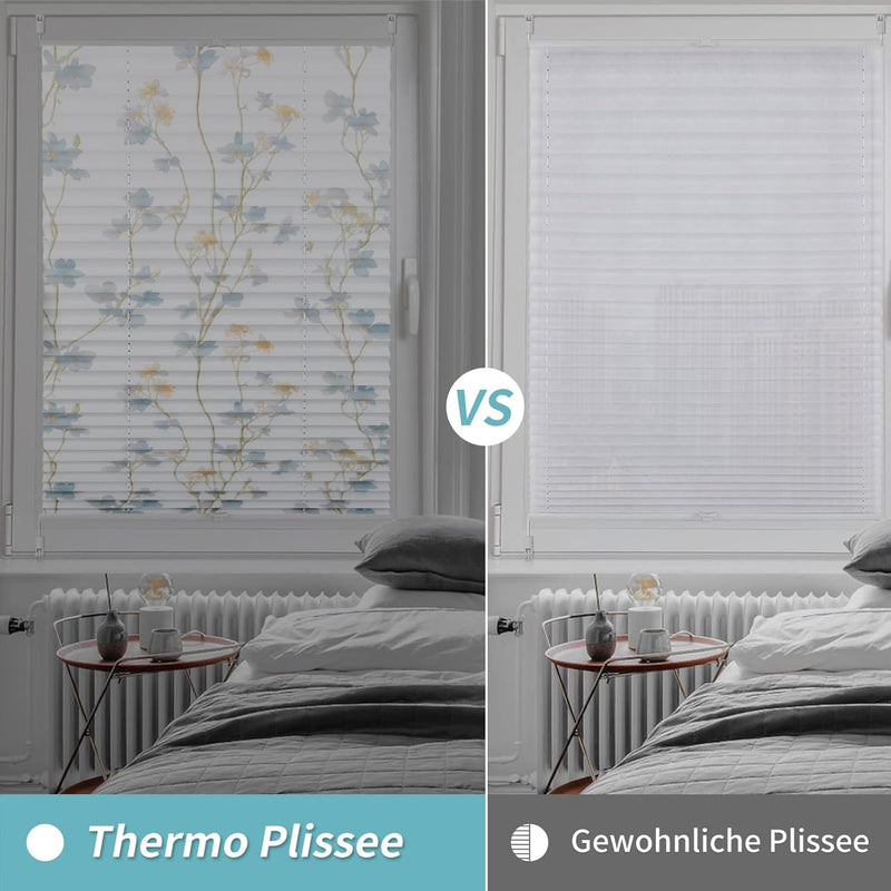 HOMEDEMO Plissee ohne Bohren Verdunkelung mit Botanisch Blumen Muster, Verdunklungsplissee Klemmfix,