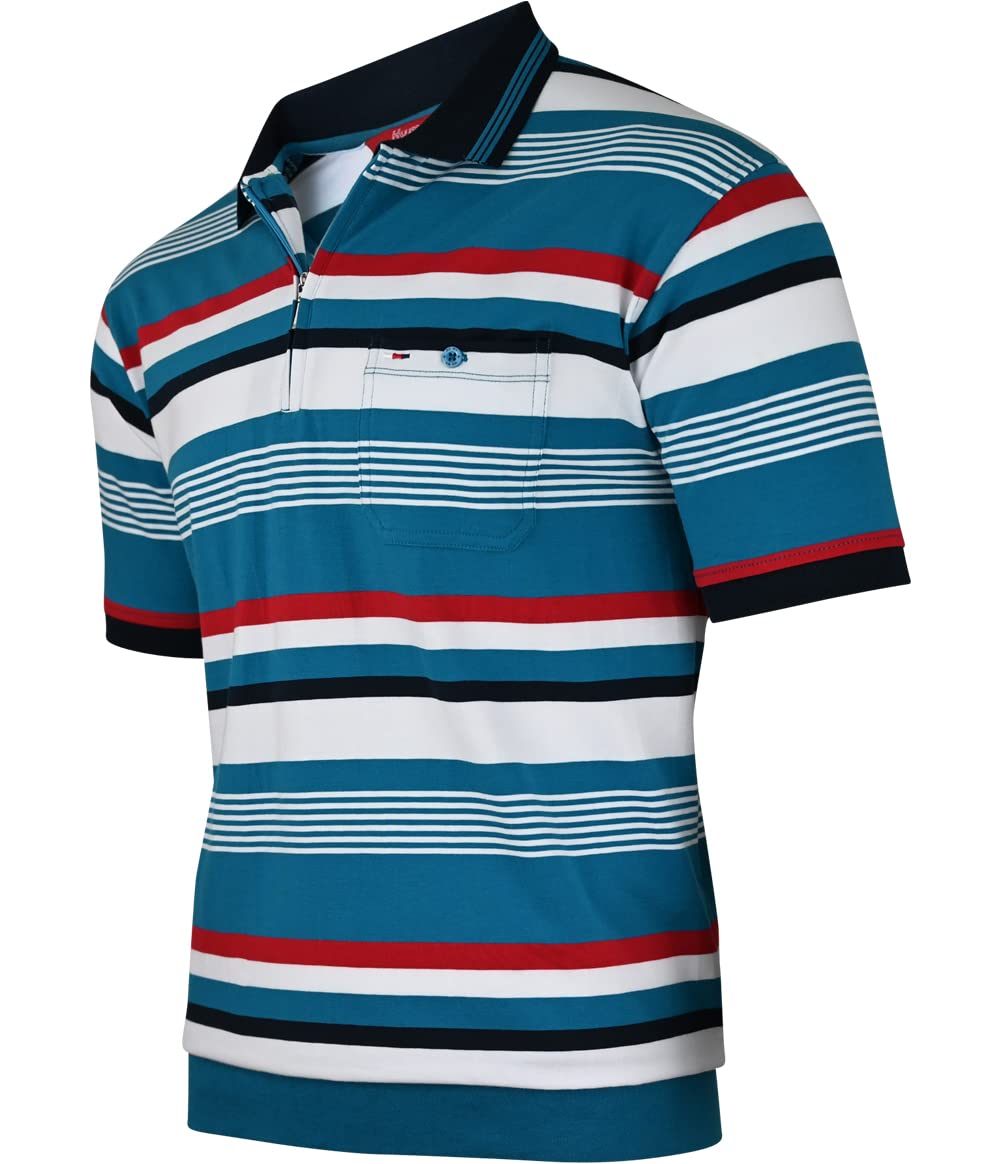 Soltice Herren Kurzarm Poloshirts Gestreifte Blousonshirts mit Brusttasche Baumwoll-Mix, Grösse M bi