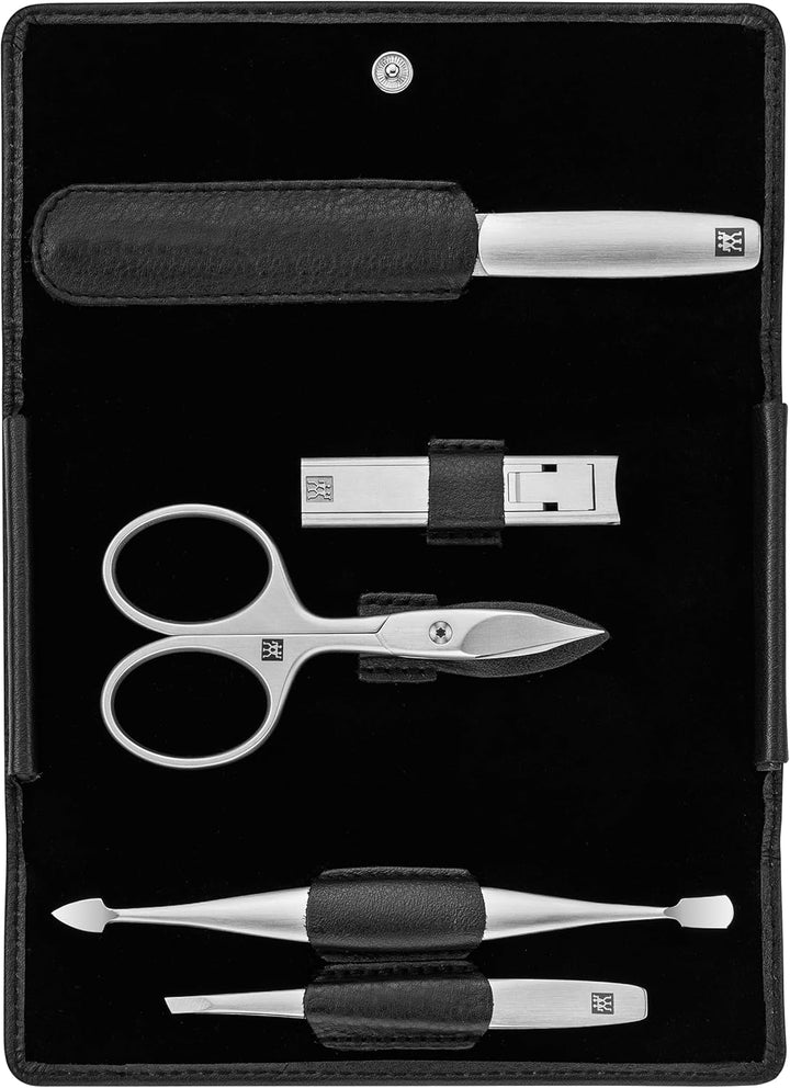 ZWILLING Maniküre Pflege Set, 5-teilig, Asian Competence, Leder, Geschenkset, Premium, Schwarz, Schw