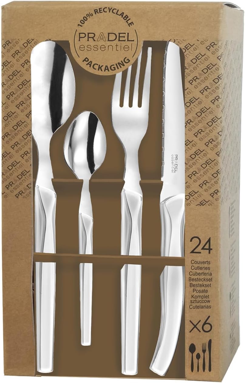 Lou Laguiole RISING SUN Besteck Set 6 Personen | 24-teilig | Weiss glänzend | Essbesteck 6 Personen
